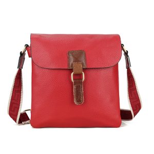 Red shoulder bag canvas strap